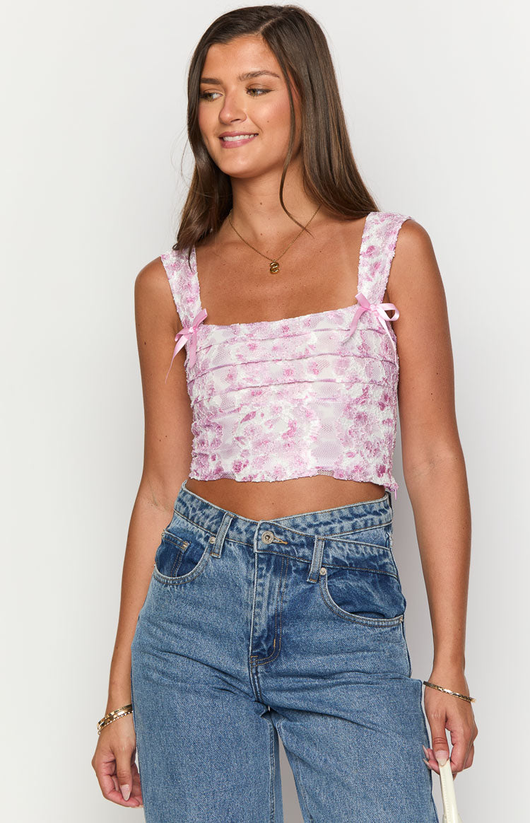 Vida Pink Lace Bow Top Image