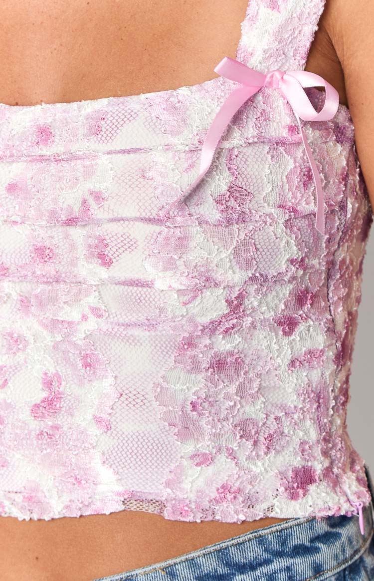 Vida Pink Lace Bow Top Image