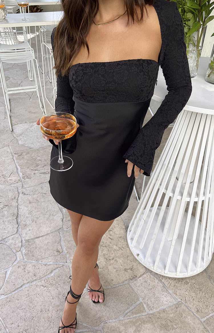 Vanette Black Long Sleeve Mini Dress Image