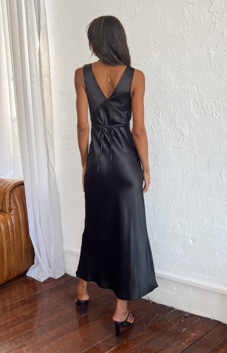 Verlaine Black Satin Maxi Dress – Beginning Boutique US