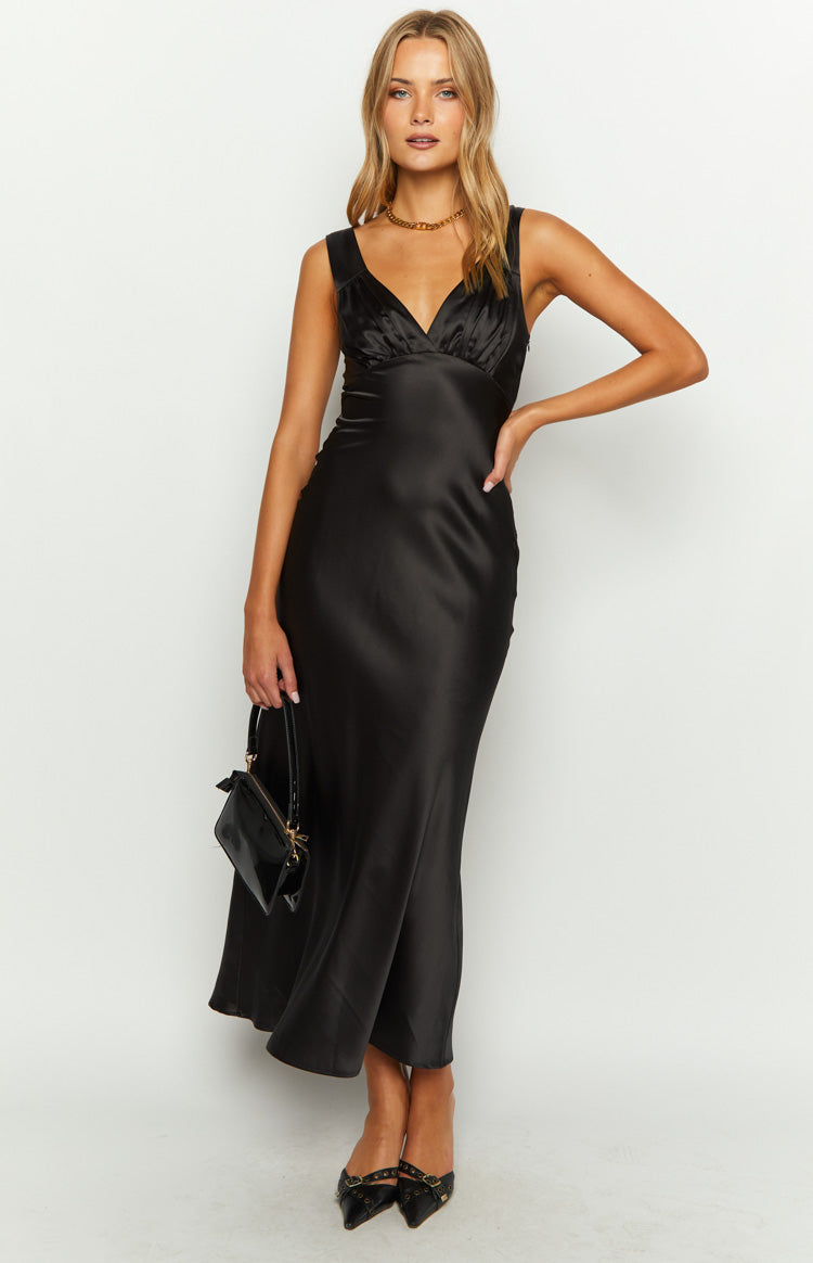 Verlaine Black Satin Maxi Dress – Beginning Boutique US