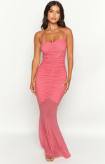 Veronica Pink Mesh Ruched Maxi Dress Image