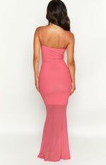 Veronica Pink Mesh Ruched Maxi Dress – Beginning Boutique US