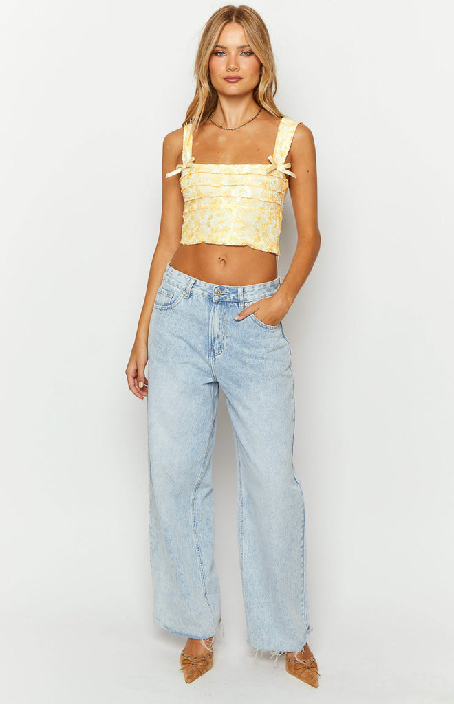 Vida Yellow Lace Bow Top – Beginning Boutique US