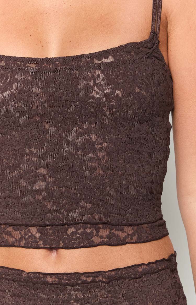 Willow Brown Lace Tank Top Image