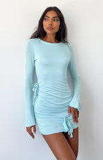 Yarrina Light Blue Long Sleeve Mini Dress – Beginning Boutique US