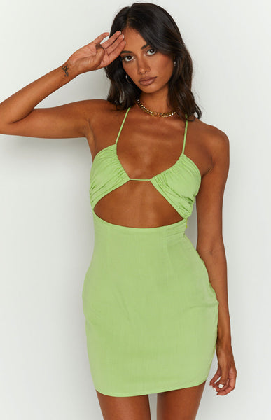 Green Bodycon Mini Dress - Cutout Bodycon Dress - Cocktail Dress