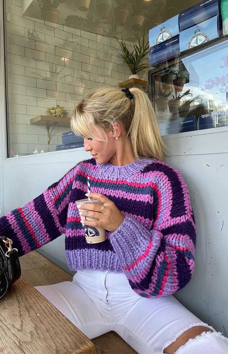 Belmont Stripe Sweater Purple Image