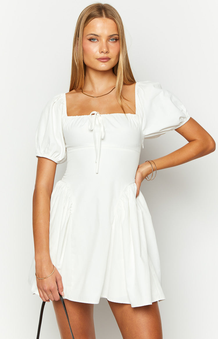 Emma White Puff Sleeve Mini Dress Image