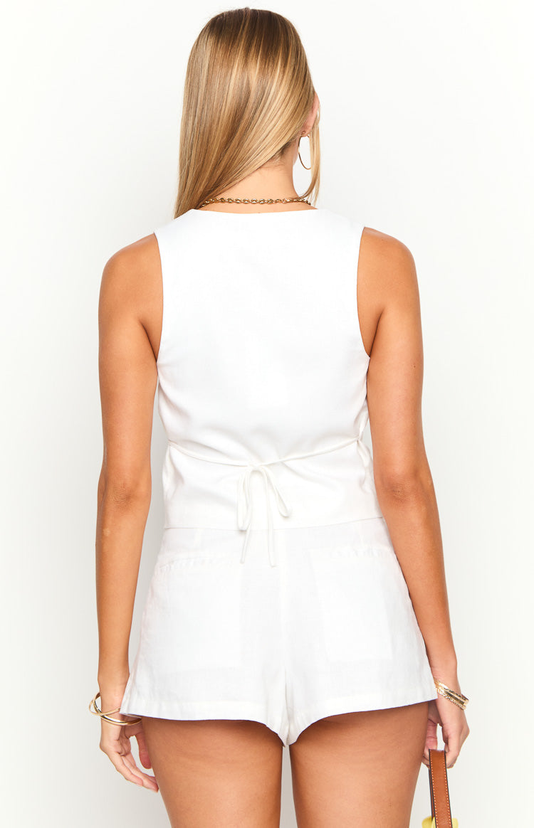 Flora White Linen Blend Tailored Shorts Image