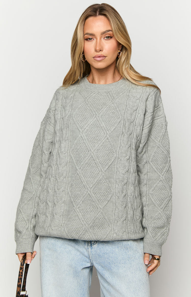 Hardy Grey Cable Knit Sweater Beginning Boutique US