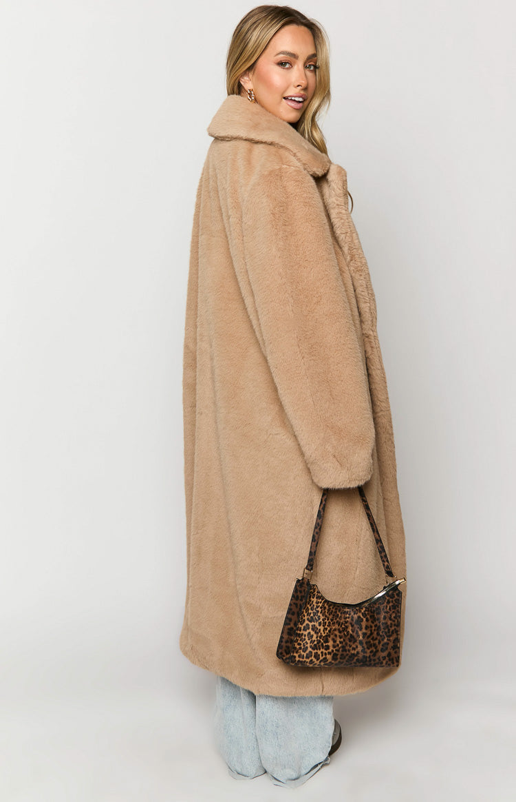 Lyrae Brown Full Length Faux Fur Coat Image