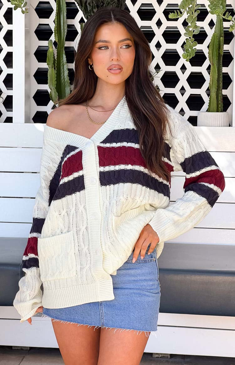 Nikkitta Cream Striped Cardigan Image