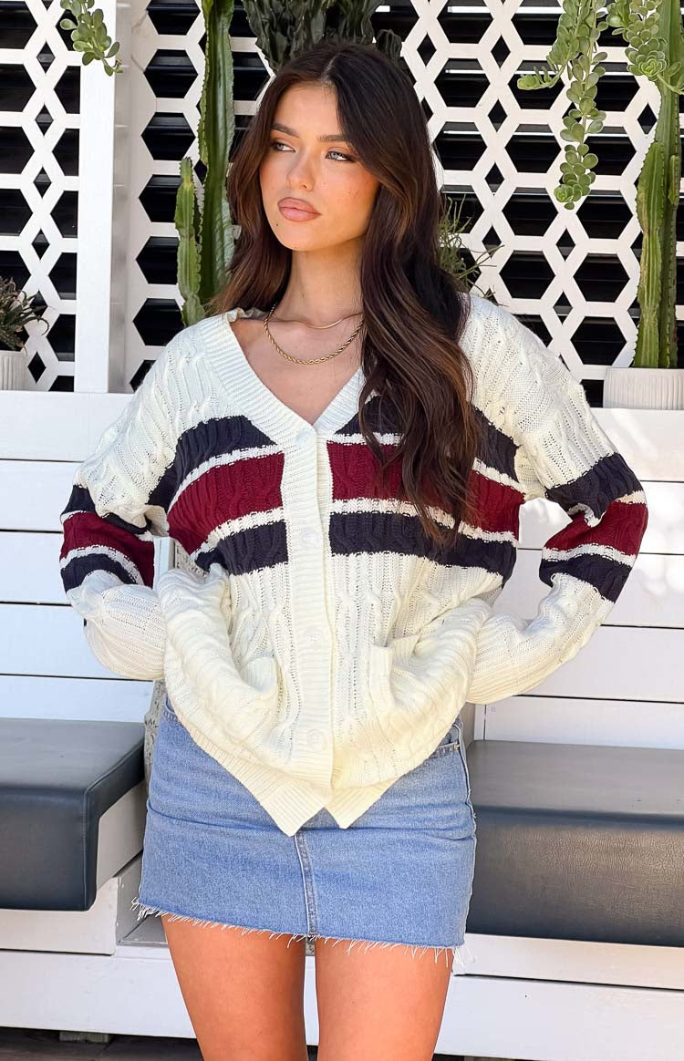 Nikkitta Cream Striped Cardigan Image