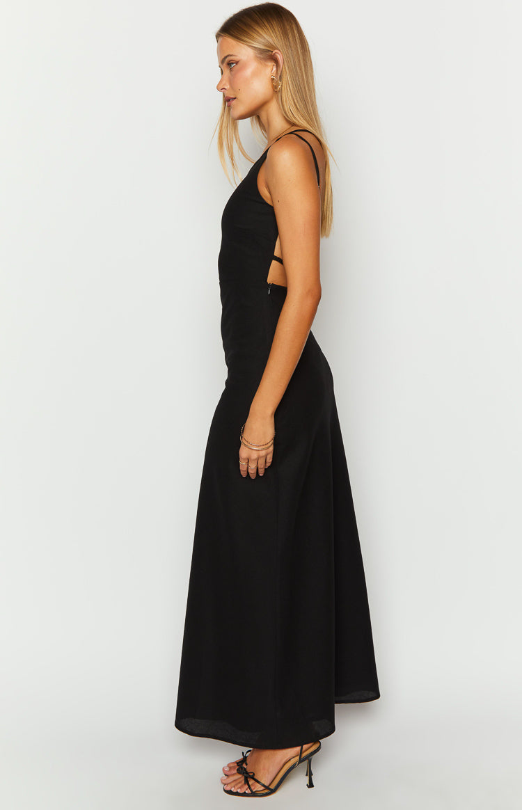 Pluto Black Linen Blend Maxi Dress Image