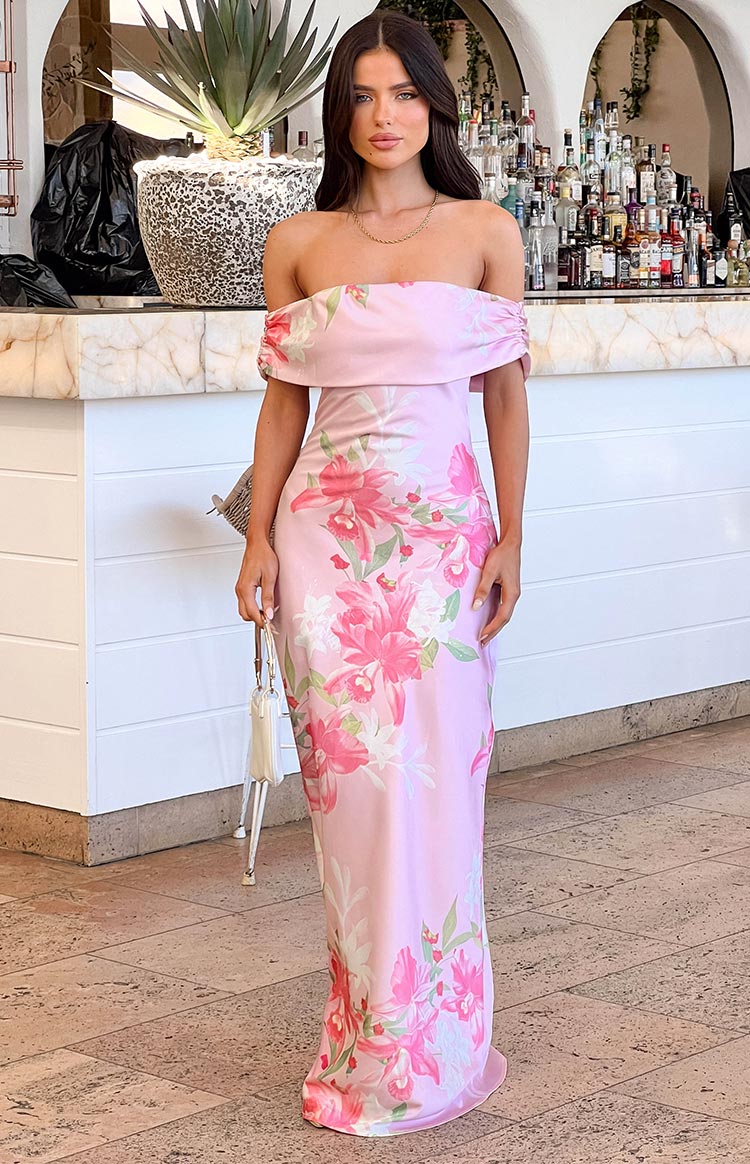 Seraphina Pink Floral Print Off The Shoulder Maxi Dress Image