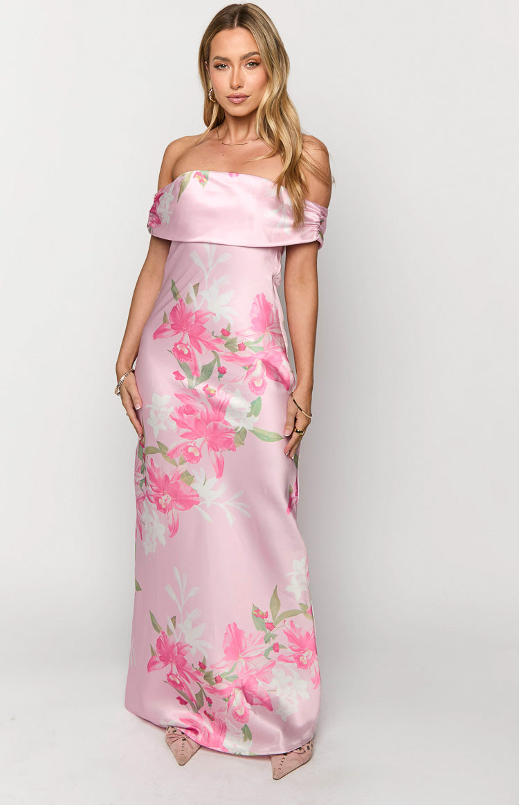 Seraphina Pink Floral Print Off The Shoulder Maxi Dress Image