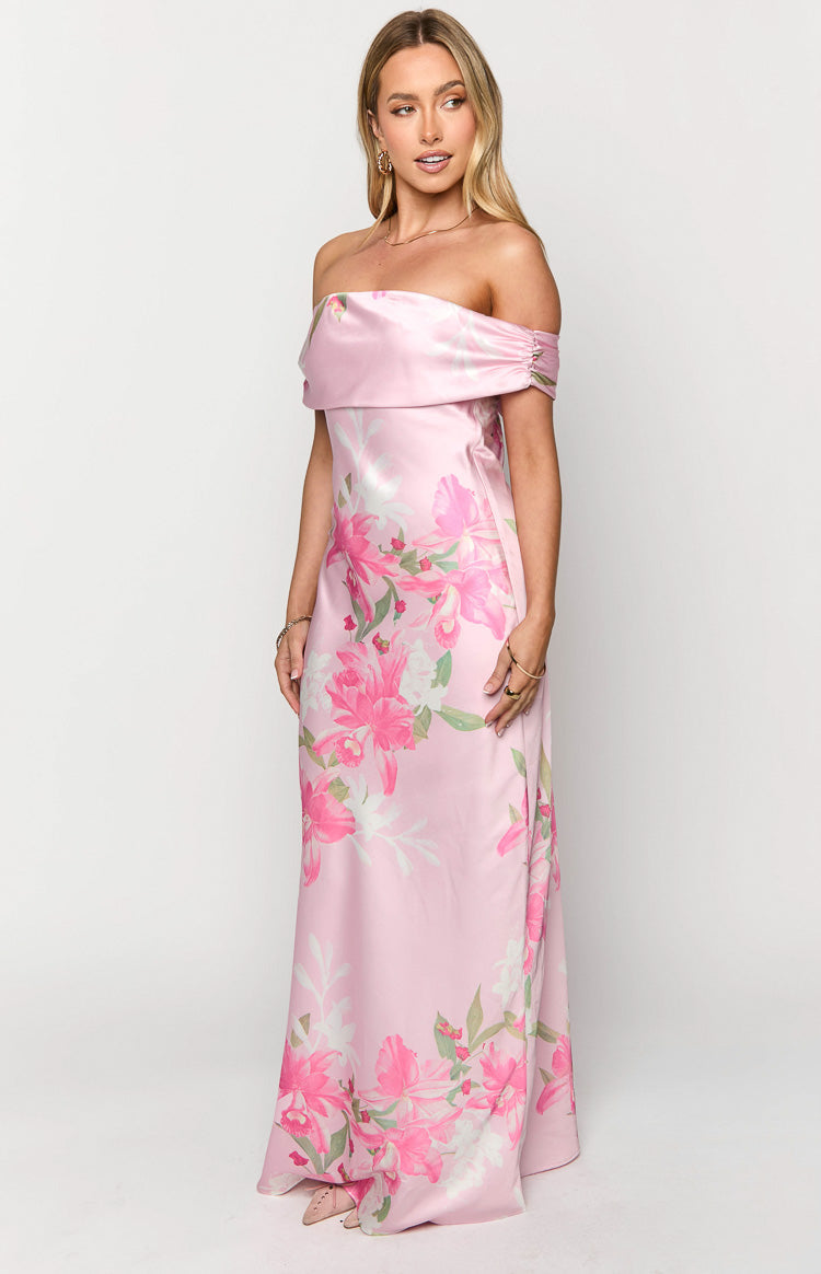 Seraphina Pink Floral Print Off The Shoulder Maxi Dress Image