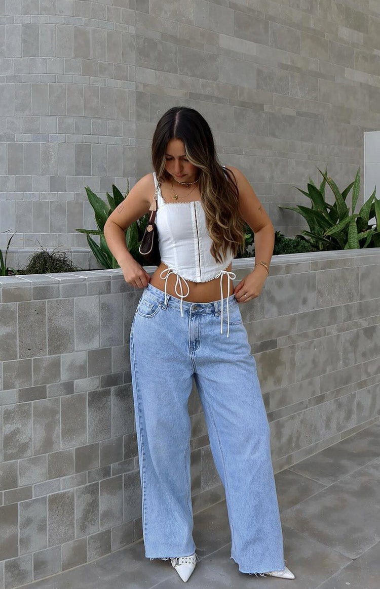 She's Yours Light Wash Denim Wide Leg Boyfriend Jeans Image