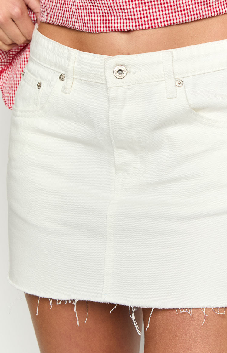 Siletto White Denim Low Rise Mini Skirt Image