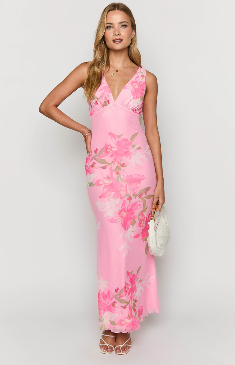 Sunflower Pink Floral Mesh Maxi Dress Image