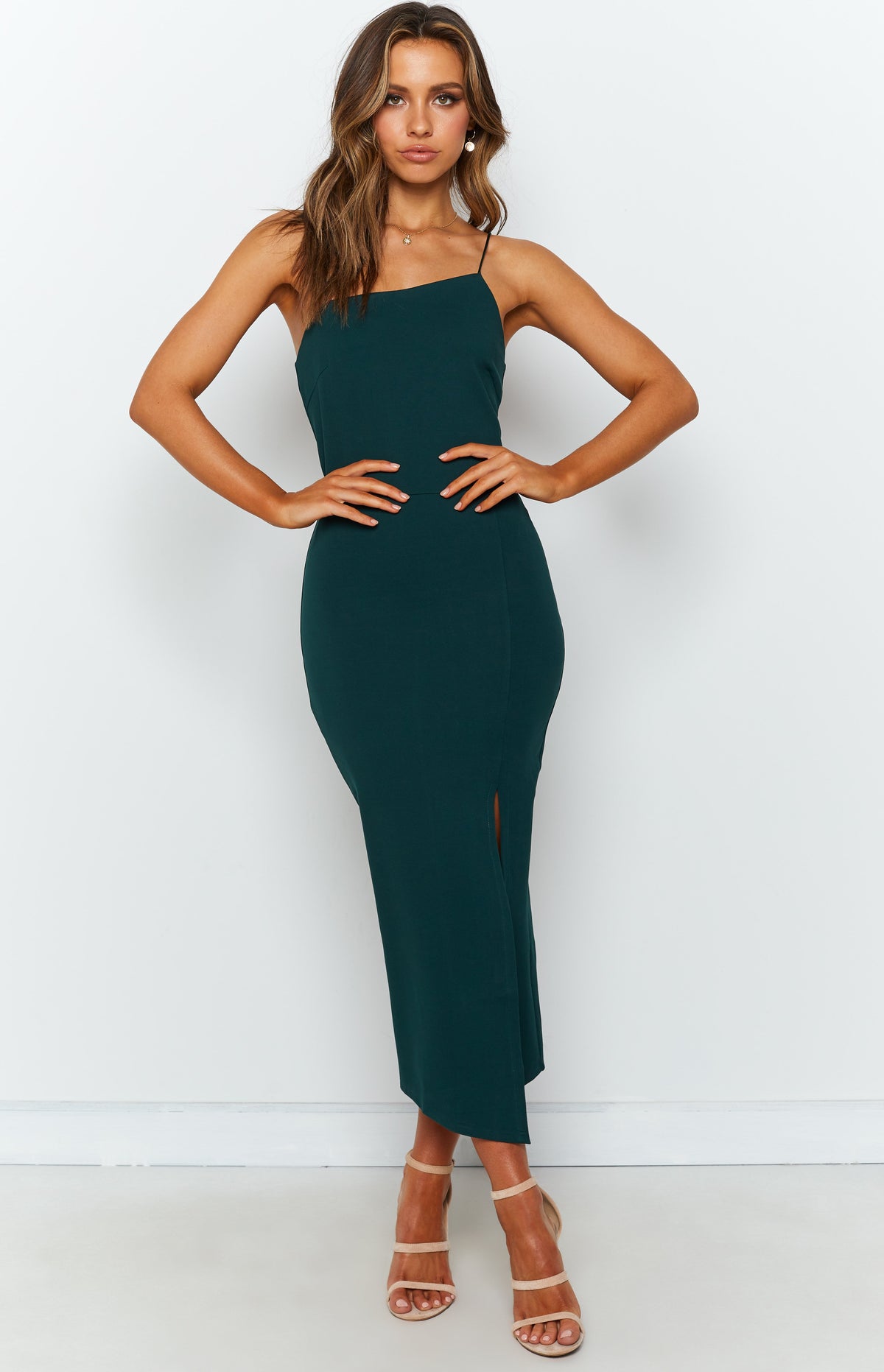 Cecilia Bodycon Midi Dress Emerald – Beginning Boutique US