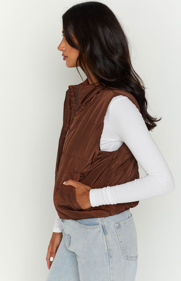 Crop Puffer Vest - Chocolate – Mays Street Boutique