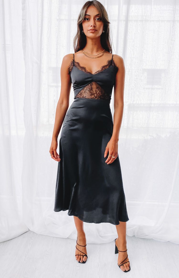 Drew Lace Insert Midi Dress Black – Beginning Boutique US
