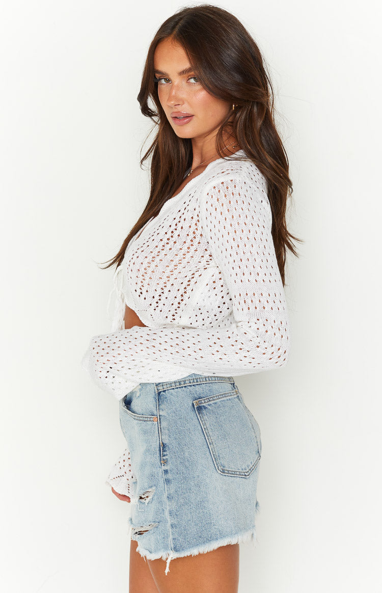 Eilish White Crochet Long Sleeve Top – Beginning Boutique US