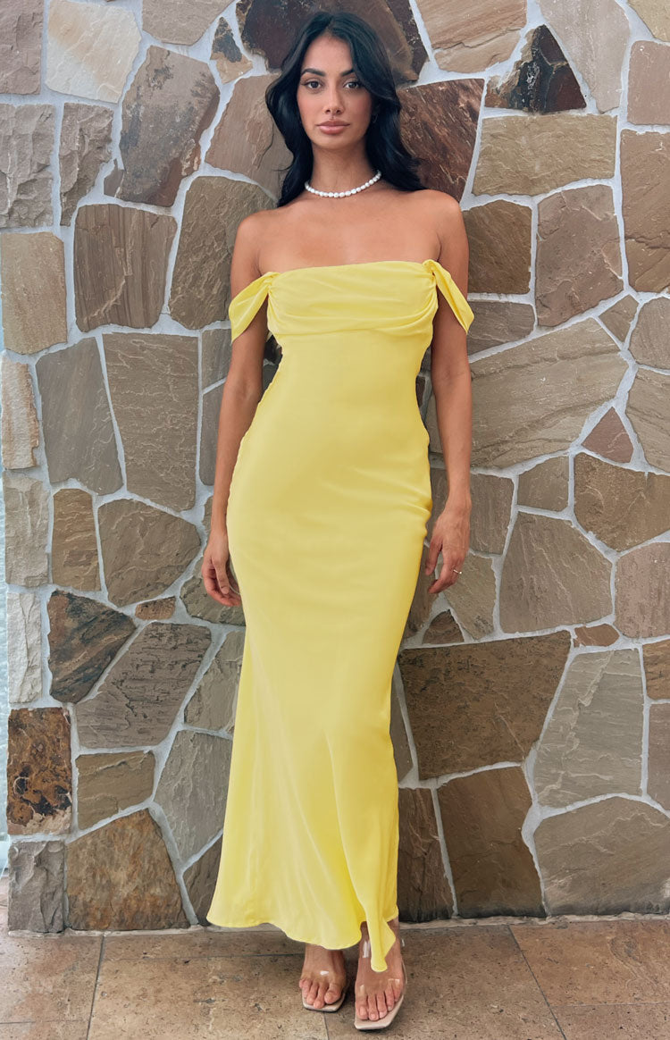 Ella Light Yellow Off Shoulder Formal Maxi Dress
