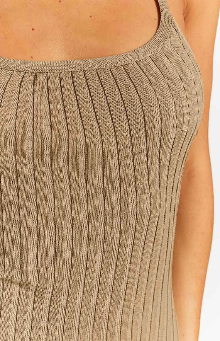 Ellis Khaki Rib Knit Midi Dress – Beginning Boutique US