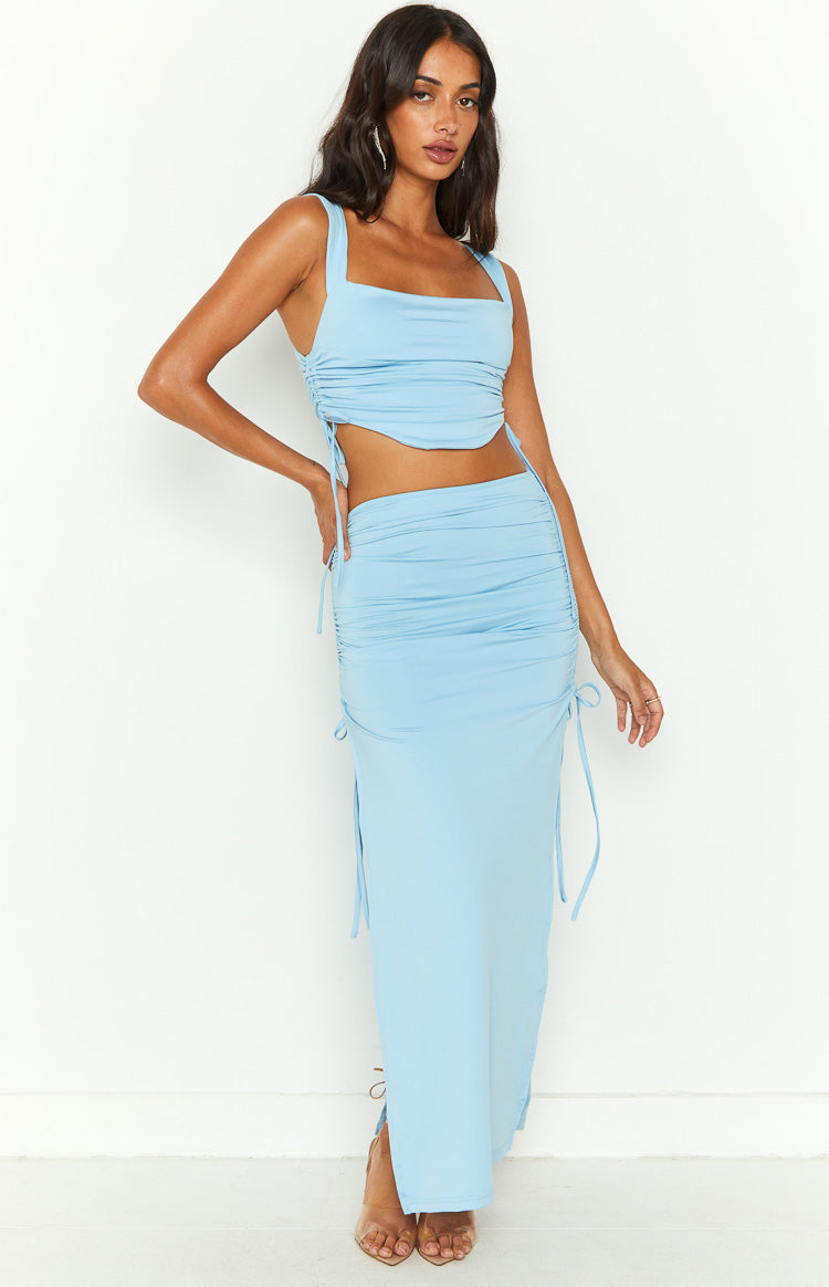 Farrar Blue Ruched Maxi Skirt – Beginning Boutique US