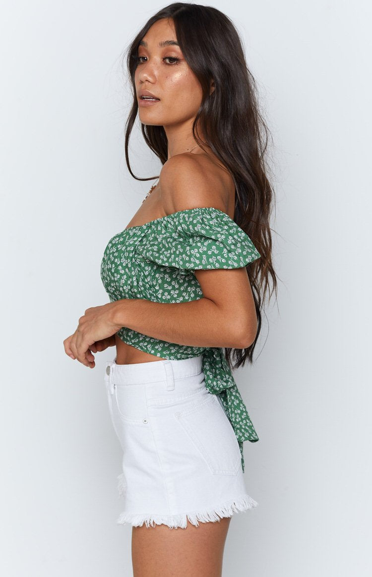 Heritage Wrap Top Green Floral – Beginning Boutique US