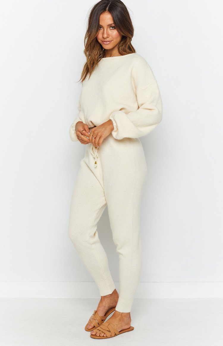 Home Girl Knit Track Pants Cream – Beginning Boutique US