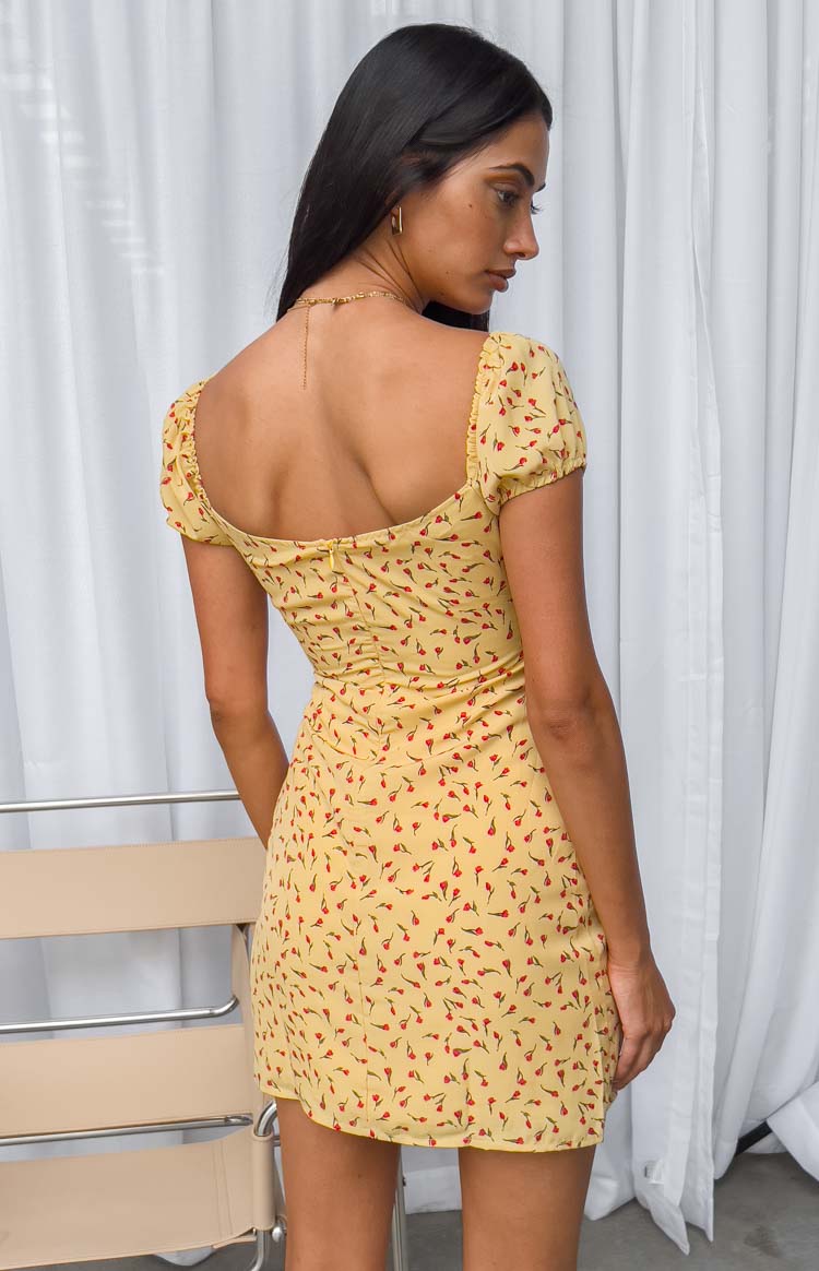 Brailey Jacquard Mini Dress - Puff Sleeve Dress in Yellow Floral | Showpo  USA