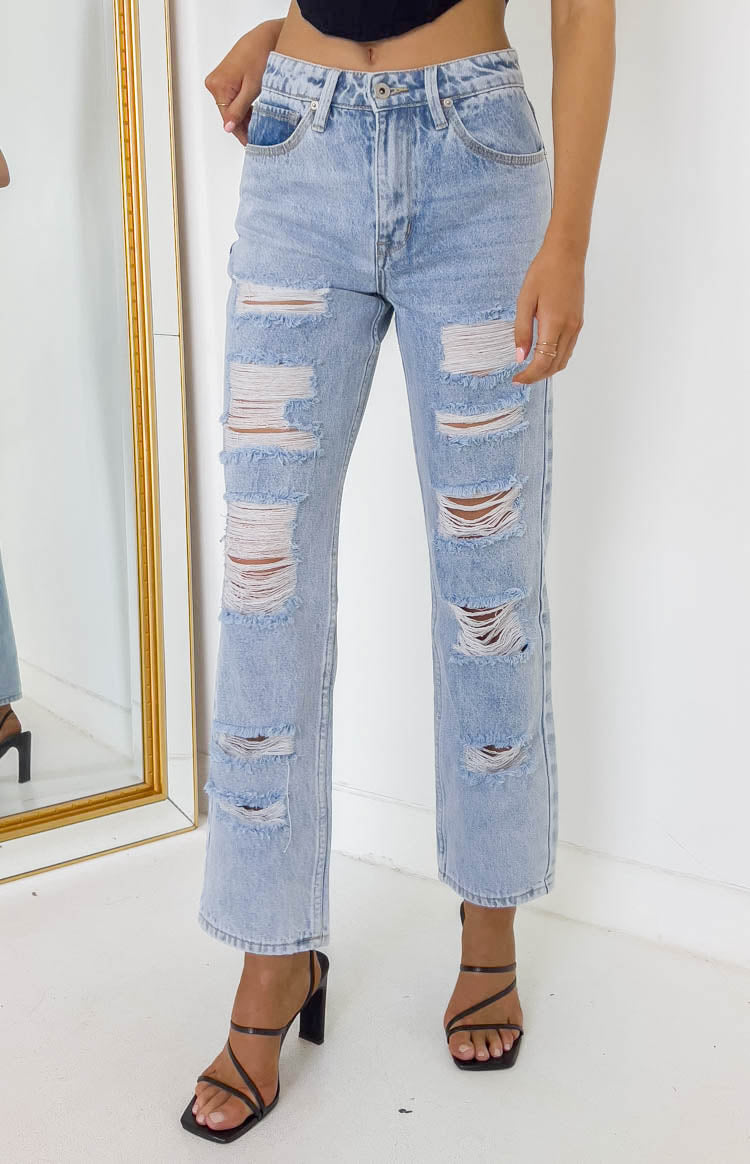 Saylor Distressed Blue Denim Jeans – Beginning Boutique US
