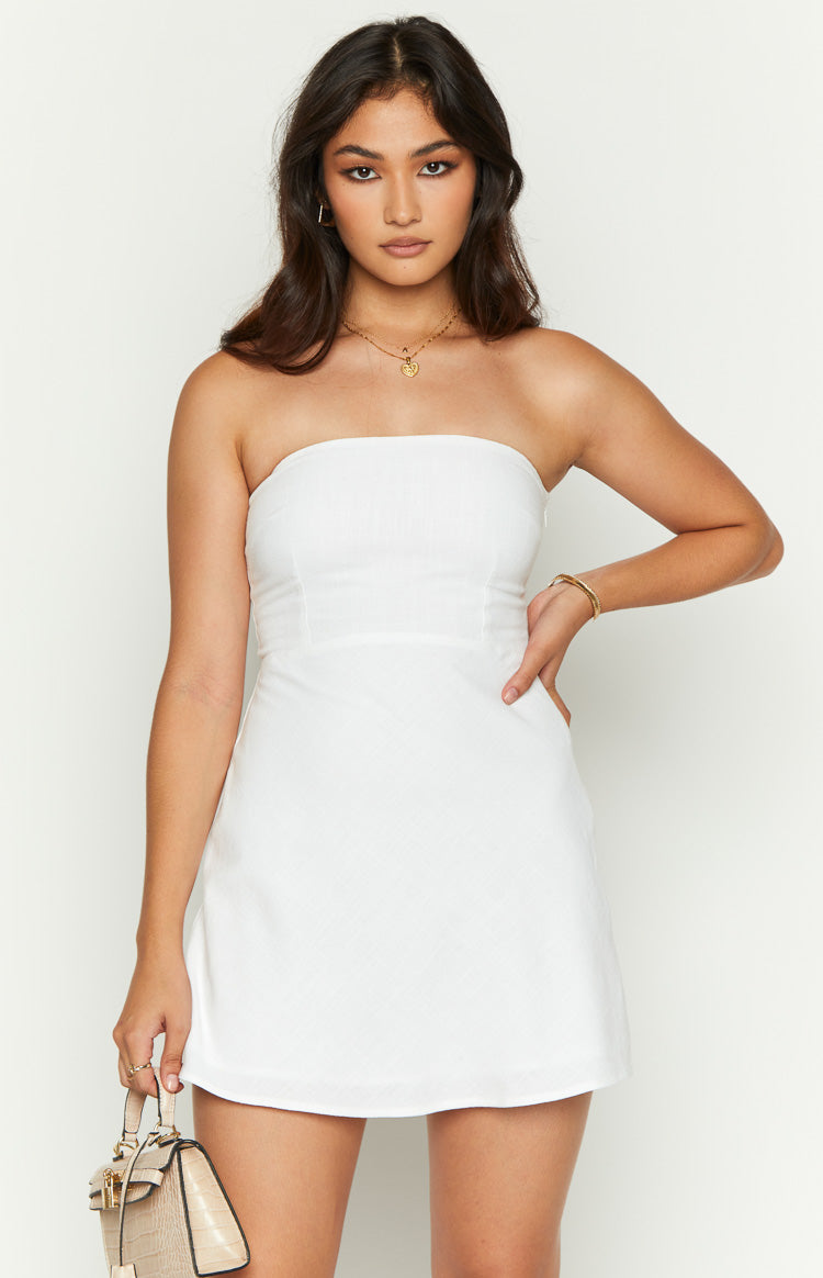 Dion White Strapless Midi Dress – Beginning Boutique US