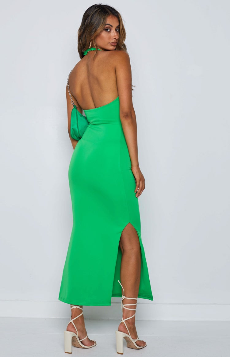 Sofia Halter Midi Dress Green – Beginning Boutique US