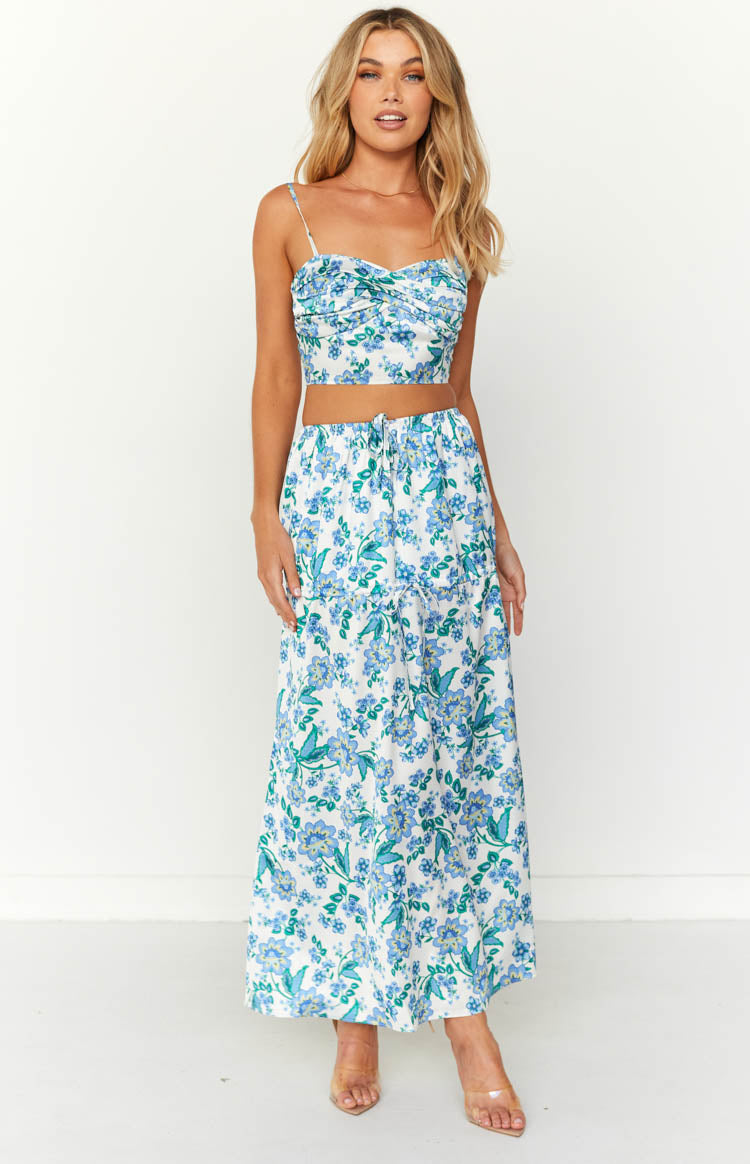 Sweet Satin Blue Floral Maxi Skirt – Beginning Boutique US