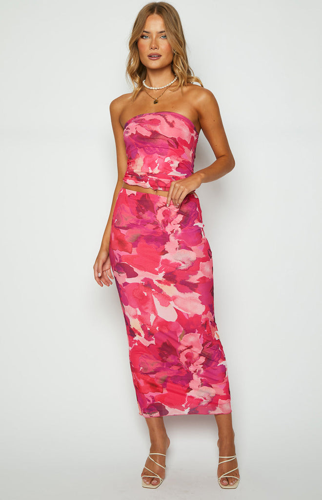 When in Rome Pink Print Mesh Maxi Skirt – Beginning Boutique US