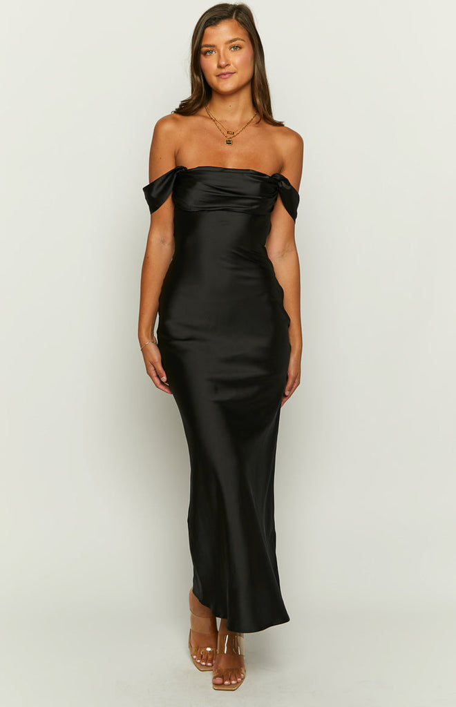 Ella Black Off Shoulder Formal Maxi Dress – Beginning Boutique US